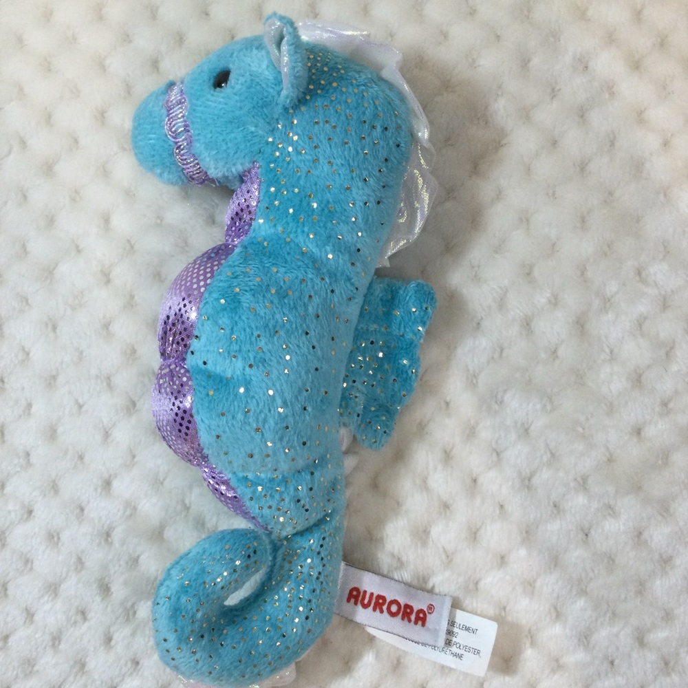 Aurora Blue and Purple Sparkly Plush Seahorse Stuffed Animal Toy